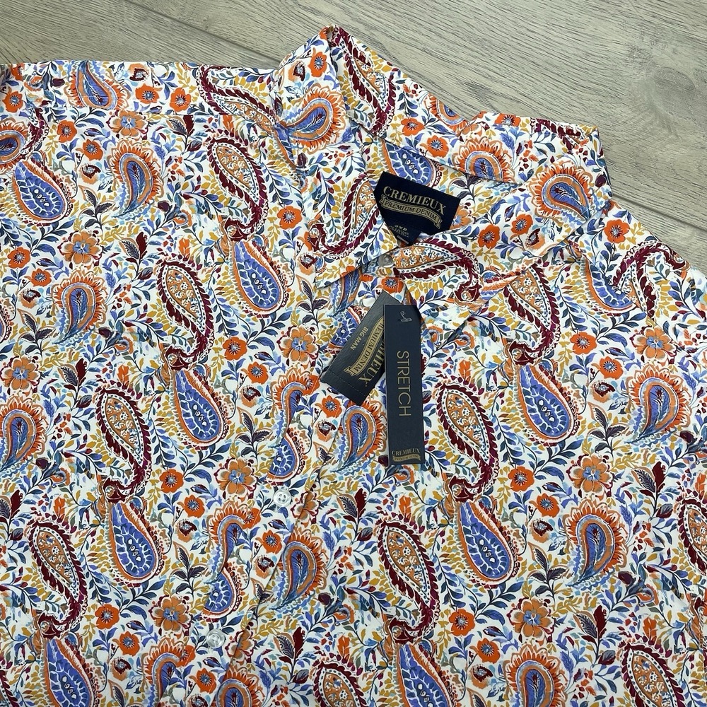 Cremieux Shirt Mens 3XB Big Orange Blue Paisley Short Sleeve Button Up New
